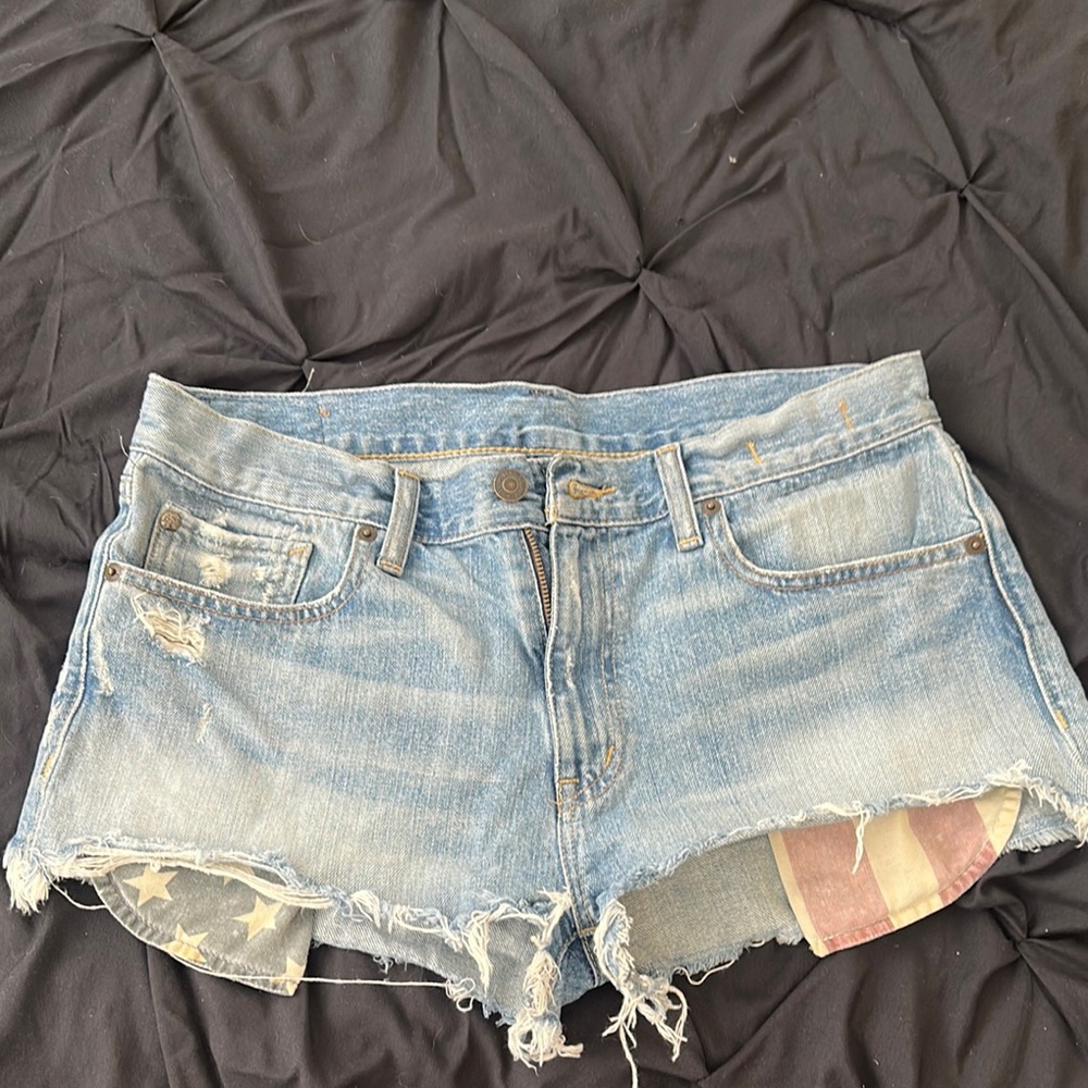 American flag cut off shorts by Ralph Lauren.